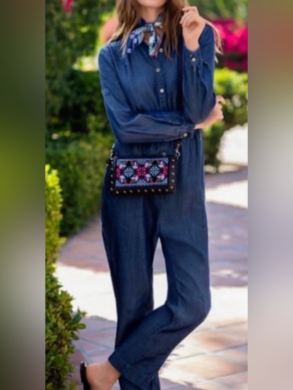 Johnny Was Indigo Button-Front Denim Overalls- Size M